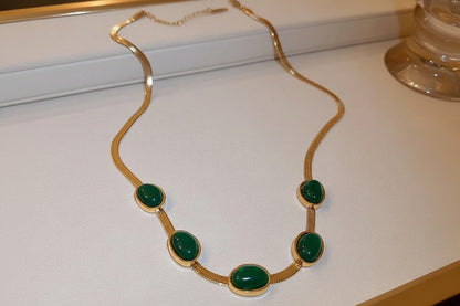 Oval Green Crystal Pendant Necklace Set With Bracelet